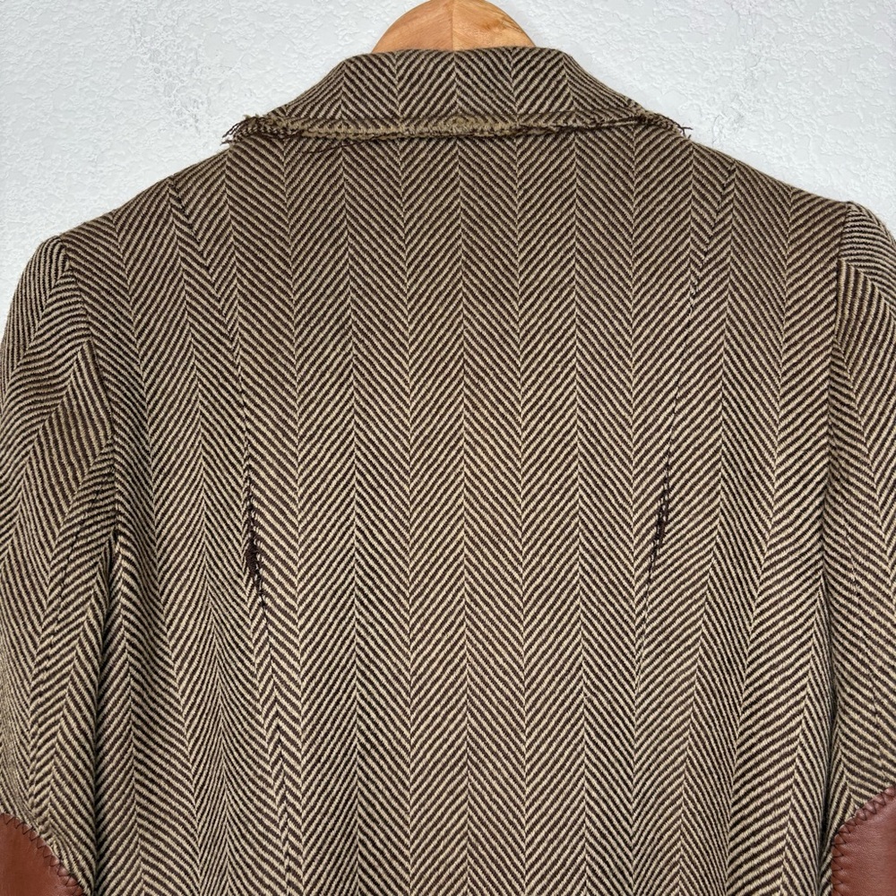 Bob Marley Wool Herringbone Blazer with Brown Leather Accents sz 4 - Picture 5 of 15